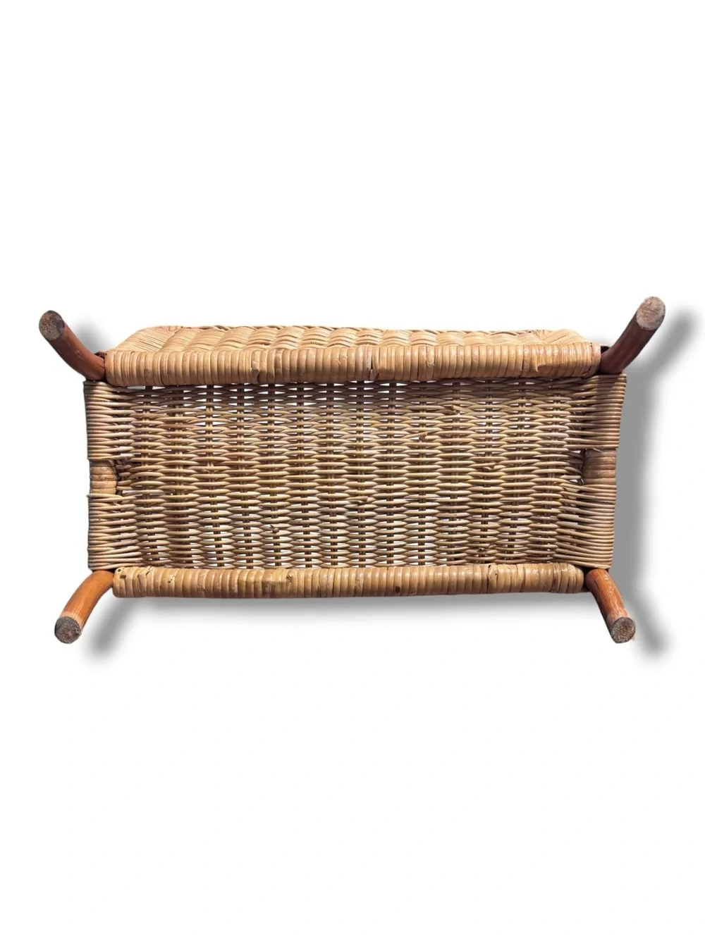 VINTAGE Bamboo Wicker Rattan Woven Magazine Holder Heart End Details